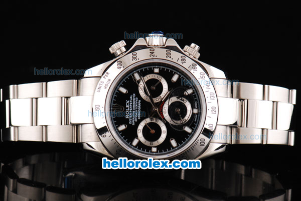 Rolex Daytona Oyster Perpetual Swiss Valjoux 7750 Automatic Movement Silver Case with Black Dial and White Stick Marker-SS Strap - Click Image to Close